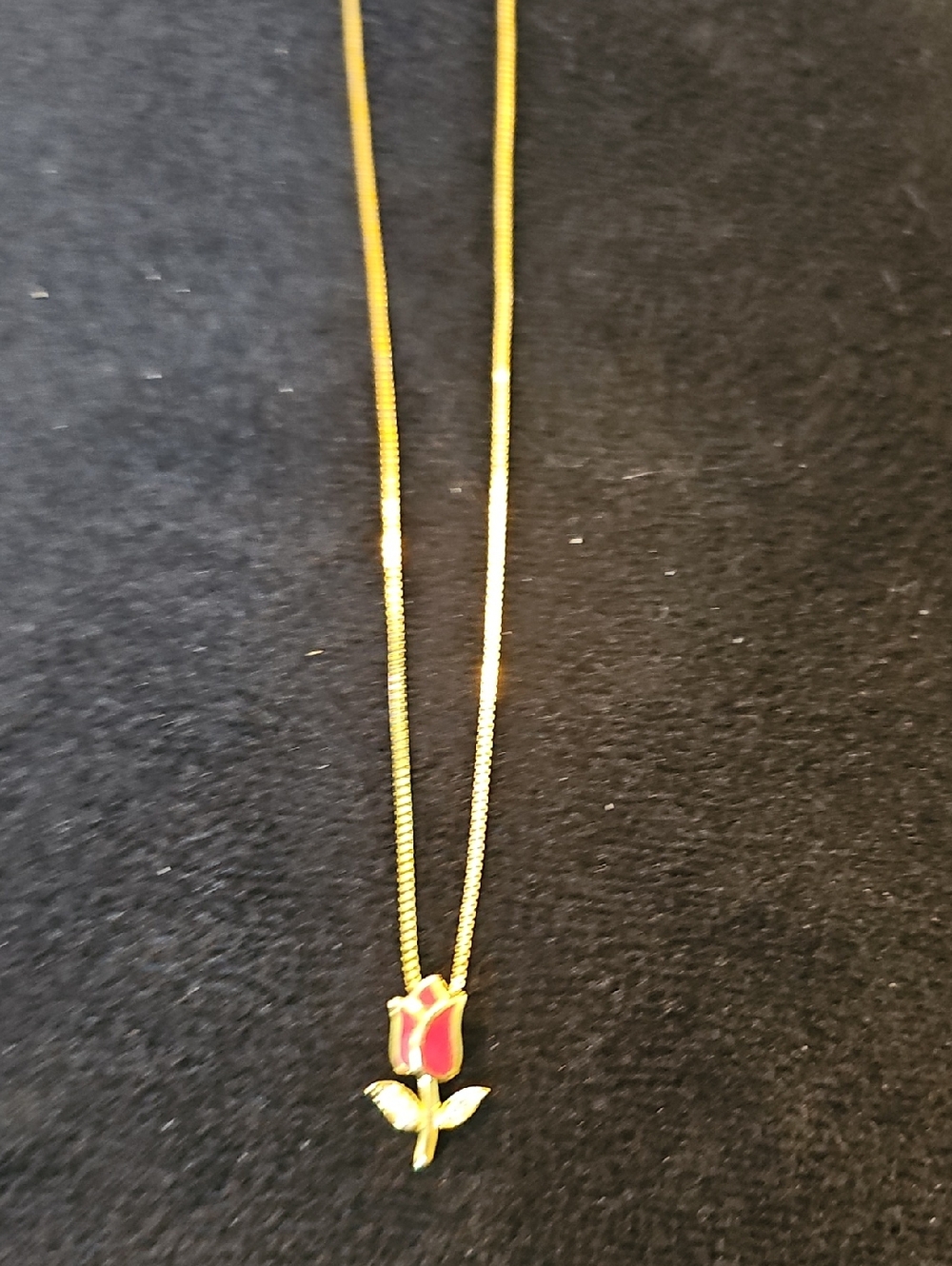 Gold-Plated Rose Pendant Necklace with Red Enamel - Women Jewelry 18"